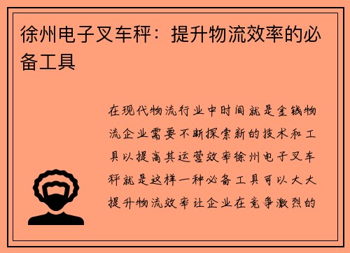 徐州电子叉车秤:提升物流效率的必备工具