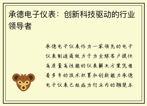 承德电子仪表:创新科技驱动的行业领导者